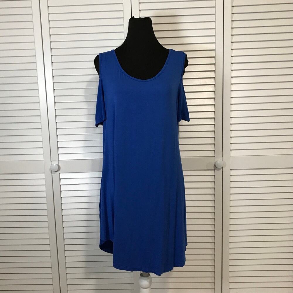 Blossom by P Royal Blue Flowy Drape T-shirt Shift Jersey Mini Dress XL